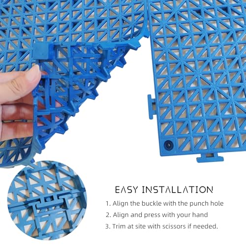 12 Pack Modular Interlocking Cushion 11.6" x 11.6" Rubber Mat Floor Tile Mats Drain Pool Patio Balcony Yard Pet Area Washer Pad(Blue) - size: blue