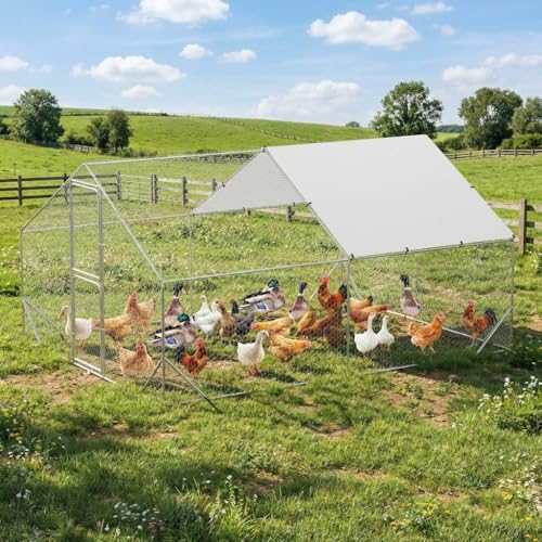 Garvee Large Metal Chicken Coop, Chicken Run for Yard with Cover, Large Chicken Coop with Double Door for Outdoor Farm Yard (13.1'L x 9.8'W x 6.6'H) - size: 154.0"L x 78.7"W x 78.4"H