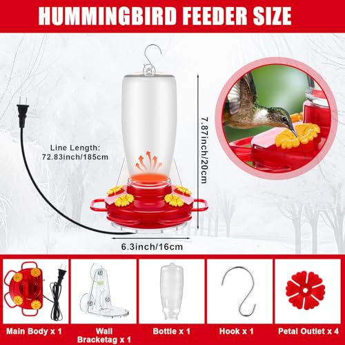 Relaxweex Heated Hummingbird Feeders Outdoor 2 in 1 Winter Hanging Heated Bird Feeders with Pipe Insulation Tape, Extension Cord, Safe Cover, Suction Cup for Outside Anti Freezing Window Winter Garden