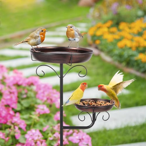 42" Large Freestanding Metal Bird baths for Outdoors Bird Feeder Ground for Garden Decor, Removable Bowl with Strong 5 Stakes, Bird Bath for Outside, Ground Mounted Birdbaths for Pation Backyard Lawn