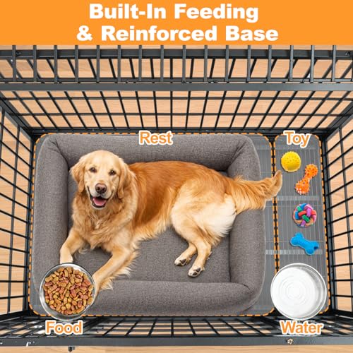 Homey Pet Large Dog Crates for Large Dogs, 47 Inch Heavy Duty Stackable Dog Cage with 2 Bowls, 4 Wheels, Double Removable Trays and Grids, Escape Proof Metal Wire Dogs Kennel Indoor - size: 47.0"L x 28.5"W x 35.0"H