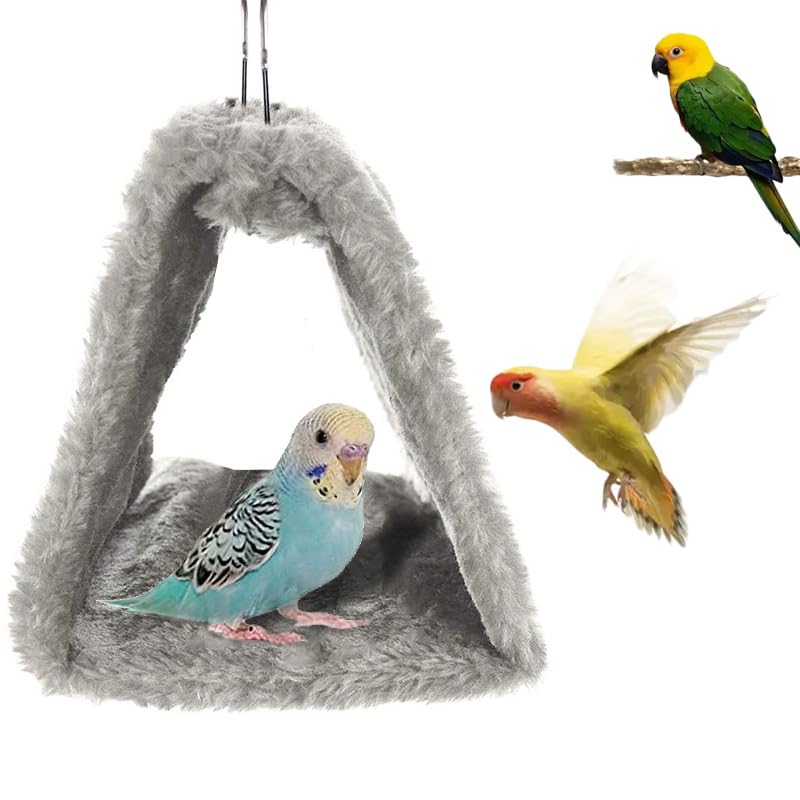 Bird Nest Snuggle Hut Soft Plush Hammock Hanging Cage Tent for Birds Parrot Winter Warm Bed Pet Toy for Hamster Parrot Macaw Budgies Eclectus Parakeet Cockatiels Cockatoo Lovebird (M, Grey) - color: Grey