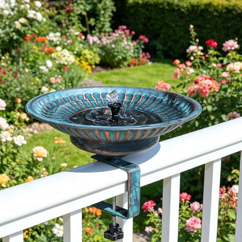 Solar Bird Bath,Deck Bird Bath with Solar Fountain,Deck Mounted Bird Bath