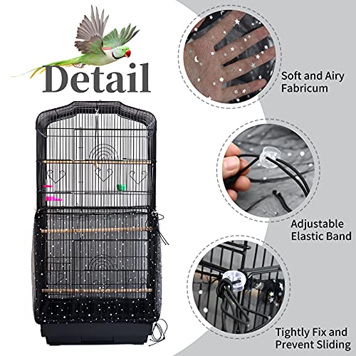 Daoeny 2Pcs Adjustable Bird Cage Cover, Upgraded Airy Nylon Mesh Parrot Net with Sequins, Universal Seed Feather Catcher, Soft Birdcage Cover Skirt Sheer Guard for Parakeet Macaw Round Square Cages - color: Upgraded Sequined, size: 78.7 x 15.7 inch