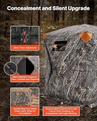 VEVOR Hunting Blind，See Through Ground Blinds with Carrying Bag, 360 Degree Portable Camouflage Tent，Durable Concealed Shelter with Silent Side Door and Window, for Turkey and Deer - size: 1-2 Person（270°See Through ）