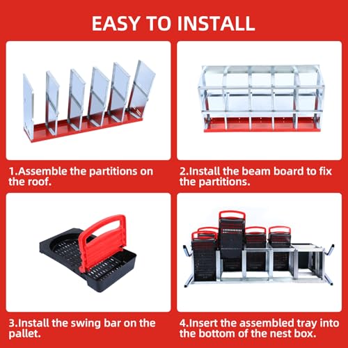 Chicken Nesting Box 10-Compartment – Roll Away Laying Boxes for Hens with Lid Cover & Egg Protection – Heavy Duty Red Poultry Nest Box - color: Red, size: 59.1"L x 23.6"W x 35.4"H