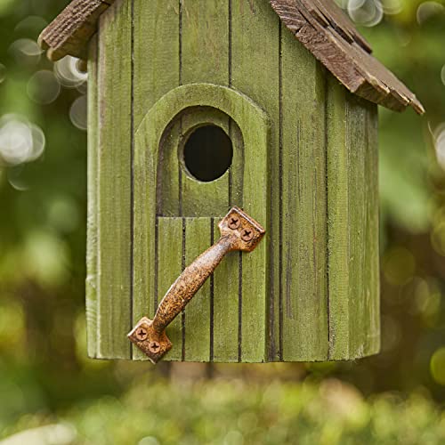 Glitzhome Birdhouses for Outdoors, Green Hand Painted Garden Wooden Bird House with Single Roof Hanging Bird House for Outside - color: Green