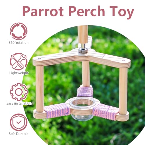 Bird Spinning Toy with Feeding Cup(Windmill Frame) | 360° Rotating Bird Perch Toy for Soft Grip Dual-Layer Structure with Multi-Perches,Climbing & Feeding - color: Windmill frame