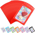 ANZNKU 100PCS Holographic Red Mylar Bags, Resealable Smell Proof 2.7x3.9 | with Clear Window, Small Business Jewelry Candy Treat Sample Party Favor Packaging, Plastic Sealable Zip Goodie Gift Baggies - color: Red, size: 2.7 x 3.9 Inch
