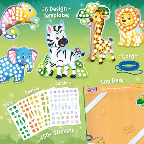 Imagimake Mirror Mosaic - Animals, 5 Templates, 450+ Stickers | Mess-Free Craft Activity, Screen-Free Creative Art Kit for Kids, Birthday Gift for Boys & Girls Ages 3,4,5,6,7 Years Old - style: 7. Animals