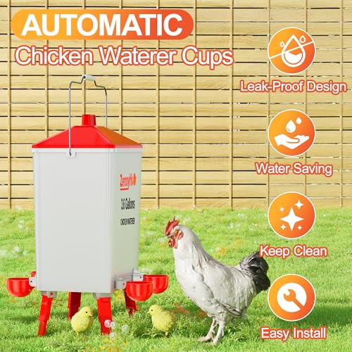 ZenxyHoC No Waste Chicken Feeders and Waterers - 4 Set with Water Cups | for Buckets Barrels Bins Troughs No Waste Chicken Feeder - size: 4 Ports and 4 Cups