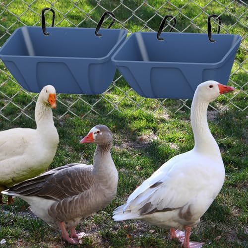 mozoba Hanging Chicken Feeder Trough for Goat Sheep Deer Poultry Duck Chicken Fence Feeder Livestock Feeding Container Goats Supplies Feeders Waterer Bucket (Dark Blue) - color: Dark Blue