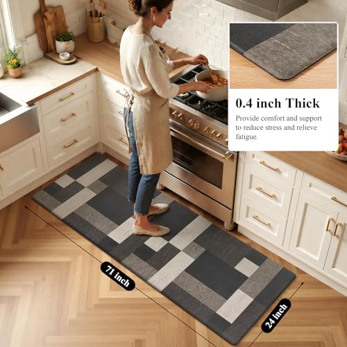 Anti Fatigue Kitchen Mat, Non Slip Cushioned Standing Floor Mat, Waterproof Kitchen Runner Rug, Farmhouse Comfort Padded Mat for Sink, Laundry, Office, Brown, 24''x71'' - color: Dark Brown