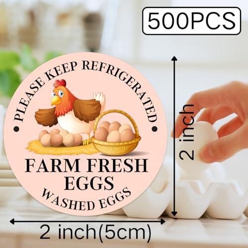 2 inch Farm Fresh Eggs Carton Labels, Colorful Round Egg Carton Stickers Self Adhesive Eggs Stickers Egg Carton Labeling for Chicken Eggs (500PCS) - color: Washed Eggs a