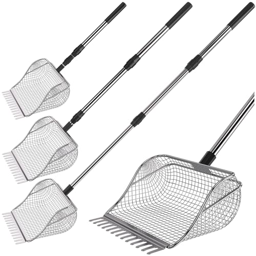 Chicken Poop Scooper for Chicken Coop, Stainless Steel Durable Manure Shovel with Infinitely Adjustable Length Handle, Poultry Cleaning Tool (1-Pack)