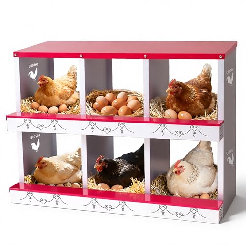 Chicken Nesting Boxes Metal Rollout Egg Collection 6 Compartment Red - color: Red, size: 6 HOLE