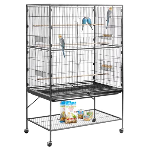VEVOR Bird Cage, 36.6 x 22.8 x 59.5 inch, Flat Top, Wrought Iron Bird Flight Cage with Perches, Slide-Out Tray and Plastic Feeders, for Blue Tit, Cockatiel, Canary, Monk Parakeet, African Grey Parrot - size: 36.6"L x 22.8"W x 59.5"H
