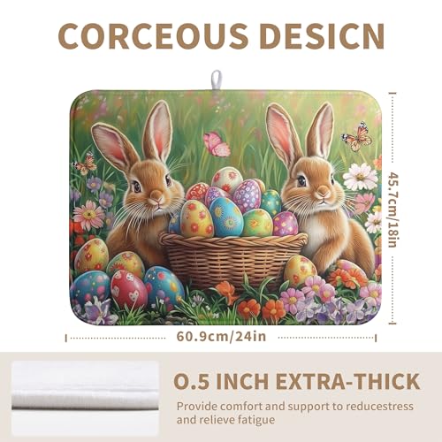 Easter Bunny Eggs Dish Drying Mat for Kitchen Counter 18x24 Inch Spring Easter Rabbit Flowers Large Drying Mat Microfiber Dish Drainer Rack Mats Absorbent Reversible Dishes Pad Dish Dryer Mat - color: Easter Egg Bunny, size: 18" x 24"