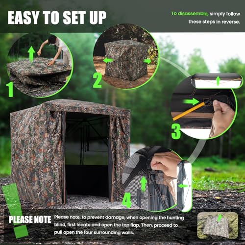 Hunting Blind 270 Degree See Through Ground Blind - 2-3 & 3-4 Person Pop Up Deer Blind for Hunting with Carrying Bag - 300D Reinforced Portable Durable Blind for Turkey and Deer - size: 3-4 Person
