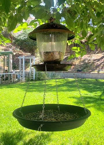 Bird Seed Catcher Tray and Platform Feeder with Adjustable Length Chains (12.5" Wide Black)