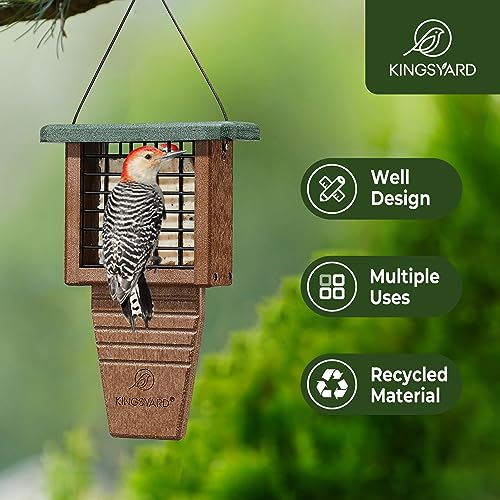 Kingsyard 2 Pack Suet Bird Feeder with Tail-Prop | Recycled Poly Lumber Suet feeder, Sturdy & Durable, Outside Hanging, Great for Woodpecker & Clinging Birds, Green - color: Green