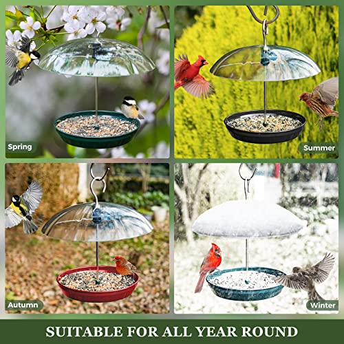 Kingsyard Platform Bird Feeder with Adjustable Dome for Outdoors Hanging | Metal Tray, Adjustable Dome, Adjustable Bird Access, Rain-Resistant, Drainage Holes, Seed & Mealworm Feeder, Red