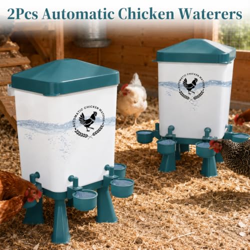 2 Pack 3 Gallon Chicken Waterer with 10 Chicken Water Cups, Poultry Waterer with Stand Legs, Hooks and Screws, Chicken Water Feeder for Coop, Ducks, Hens, Farm, Backyard Chickens (Blue) - color: Blue, size: 2pcs