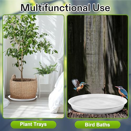 3 Pcs Plastic Bird Bath Bowl, 14”Ground Bird Baths for Outdoor, White | Large Durable Birds Bath Dish for Garden Yard, Birds Water Bowl Feeder Tray Replacement, Weather Resistant ABS Plastic - color: White