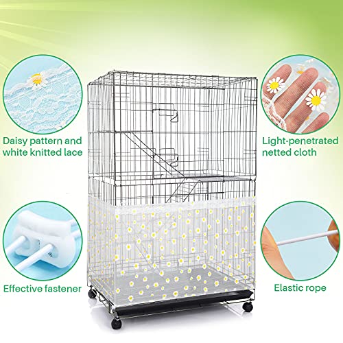 Shappy Large Bird Cage Net Cover for Seed Bird Cage Skirt Seed Catcher with Daisy Pattern Adjustable Nylon Protector for Budgie Parrot Parakeet Macaw(X-Large,White Daisy)