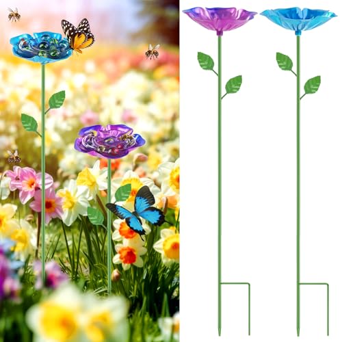 2 Pcs Bee Watering Station, Bee Feeder Bee Waterer Bee Bath for Garden | Metal, Flower-shaped, with Glass Marbles, Detachable, Bee Watering for Outdoor Garden Courtyard Decor - color: 2PCS-Flower