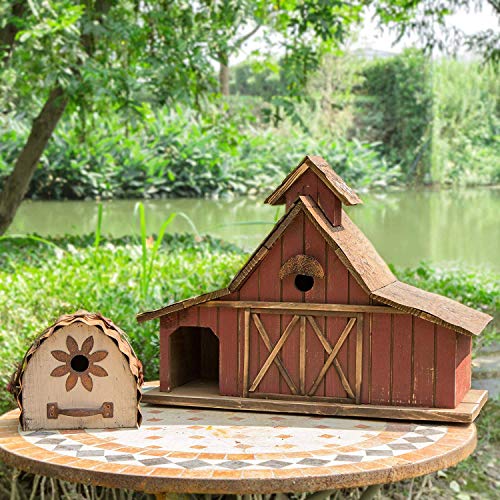 Glitzhome Bird Houses for Outdoors, 20.67" H Rustic Wooden Bird House Barn Design Hand Painted Birdhouse Extra-Large Bird Houses for Outsides - color: Washed Red