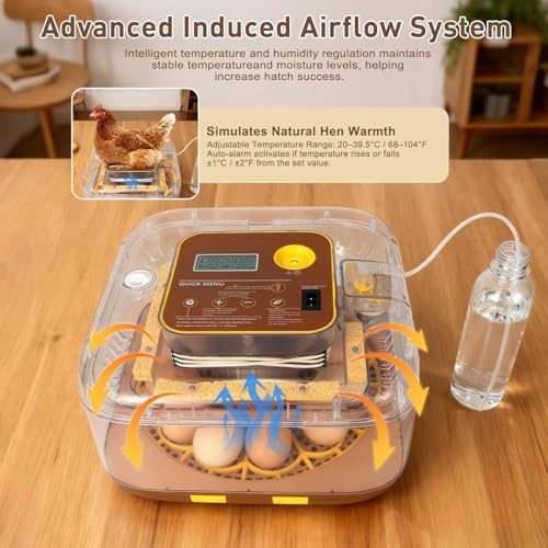 Gen IV - 12 Egg Fully Automatic Incubator, 2026 Upgraded Design, Intelligent Sensor-Based Humidity & Temp Control, Custom Hatch Days, Adjustable Auto Turning with Auto-Stop, 360° View, Alarm, Candler - size: 12 egg-brown