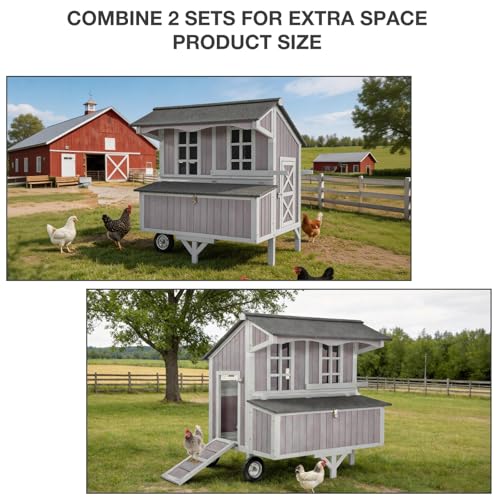 GUTINNEEN Chicken Coop with Large Wheels for 3-6 Chickens, Mobile Wooden Hen House with 3 Nesting Boxes, Removable Tray, Durable Outdoor Duck Coop Rabbit Hutch - size: 48.6"L x 41.0"W x 51.2"H