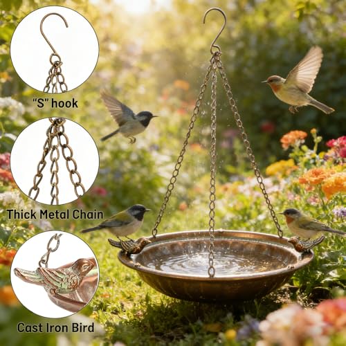 16" Hanging Bird Bath for Outdoors, Metal Bird Bath Bowl | sutible for Garden, Backyard, Patio Decoration