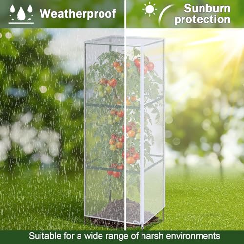 2 Pcs Garden Bird Netting Plant Cover for Square Tomato Cage,59" x 15.8"x 15.8" Tomato Cage Garden Net Cover with Zipper Drawstring, Tomato Trellis Insect Bird Barrier Protection Mesh for Plant