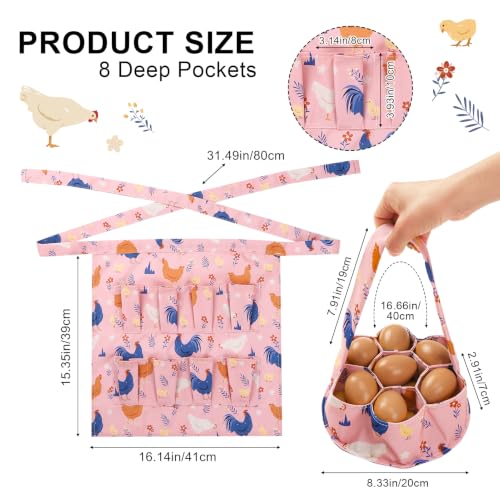 Egg Collecting Apron and Basket, 8 Pouches Chicken Egg Apron for Kids, 7 Pouches Egg Basket for Gathering Fresh Eggs - color: Pink