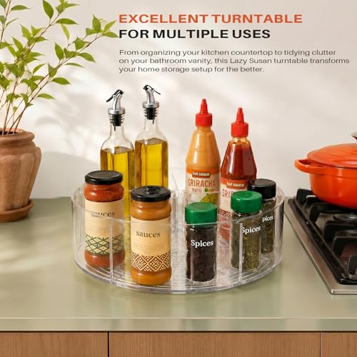 Divided Lazy Susan Turntable Organizer, 11.5" Clear Round Lazy Susan | Rotating Turntable Organizer, Plastic Lazy Susan Turntable, Rotating Storage Container Tray for Pantry, Fridge and Kitchen - size: 1 Pack - 11.5in 5 Section