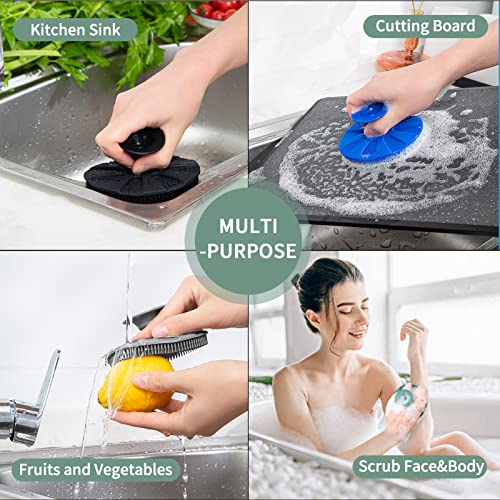 Silicone Dish Scrubber, Non-Scratch Scrub Spong for Washing Dish, Pot, Pan | Kitchen Silicone Sponge, Fruit & Vegetable Cleaning Brush, Reusable Dishwashing Scrubber, Suction Up Hang Designed, 2 Pack - color: 2pcs Black+olive Green