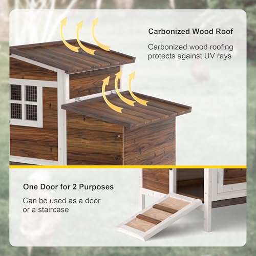 GOJOOASIS Chicken Coop for 2 Chickens Raised House with Ramp & Nesting Box | Outdoor Wooden Hen House for Small Animals, Backyard Chicken Hutch Poultry Cage, Waterproof Roof, Easy-Clean Tray, Brown - color: Brown