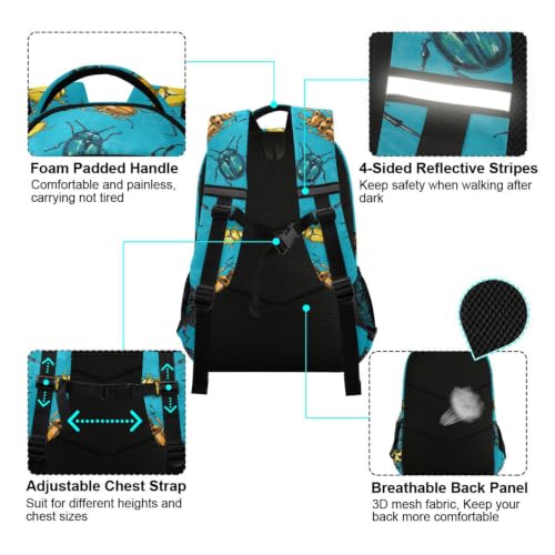 Kids Beetles Bugs Backpack for Boys Girls School Bags | Elementary Middle, Travel Daypack Lightweight Waterproof with Reflective Strip - color: Beetles Bugs