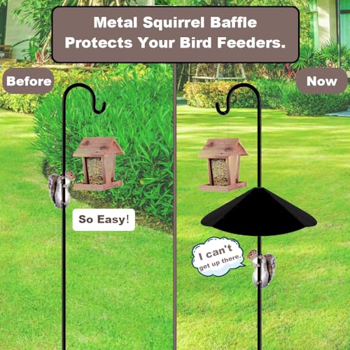 20”Metal Squirrel Baffle for Bird Feeder Pole,Squirrel Guards with Stainless Steel Spring for Better Defense, Suitable for 0.4" to 1.55" Pole Or Shepherd Hooks. Matte Black
