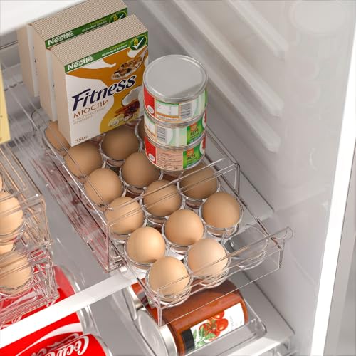 Egg Storage for Refrigerator, Stackable 18 Egg Holder for Fridge, BPA Free Refrigerator Organizer Bins, Transparent Egg Dispenser - style: Modern
