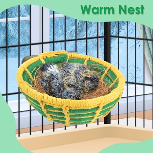 KATUMO Bird Nest, 5.3in Conure Breeding Nest Parrot Bed with Natural Coconut Fiber Bedding for Budgie, Parakeet, Cockatiel, Conure, Lovebird, Canary, Finch, Small Birds - color: Green+Yellow