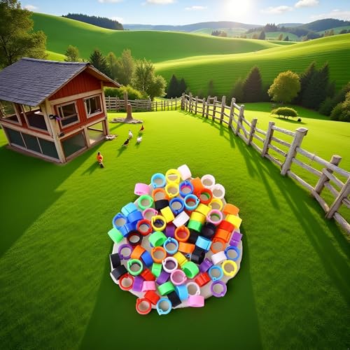 100 Pcs Multicolor Poultry Leg Rings, 10 Colors Poultry Foot Rings Bird Identification Leg Bands Clip-on for Birds, Ducks, Chickens (Diameter 8 MM)