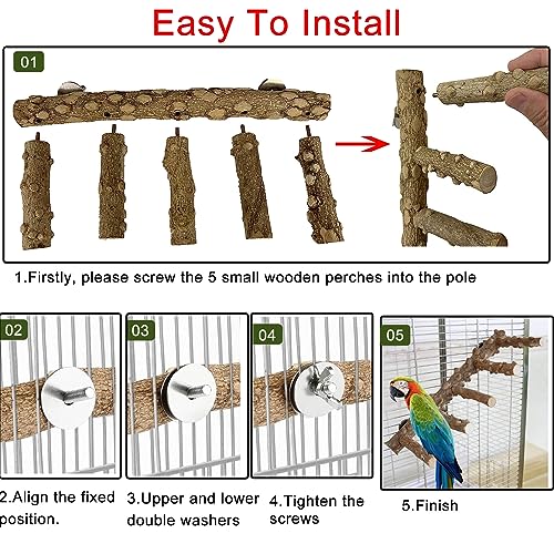 Bird Parrot Ladder Perch for Cage, Nature Wooden Bird Bridge Exercise Stands Parrot Climbing Chewing Toys for Small Animal