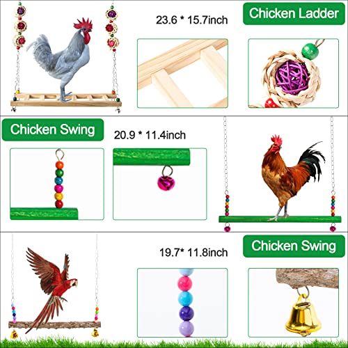 13PCS Chicken Toys for Coop Accessories - Chicken Xylophone Toy, Chicken Mirror, Chicken Ladder Bridge, Coop Swing, Vegetable Hanging Chicken Feeder, Chewing Foraging Toys, Gifts for Hens - size: 13pcs