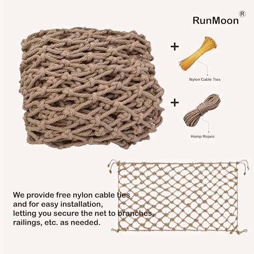 Multi-Use Hemp Rope Net: Natural Jute, 15 Sizes, Ideal for Indoor/Outdoor Decor & Safety, Handcrafted with Free Installation Accessories (4x24ft) - size: 4x24ft