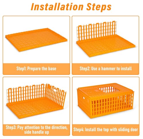 2 Pack Poultry Carrier Crate Plastic Chicken Transport Crate Carrier Cage for Poultry Chicken Bird Duck
