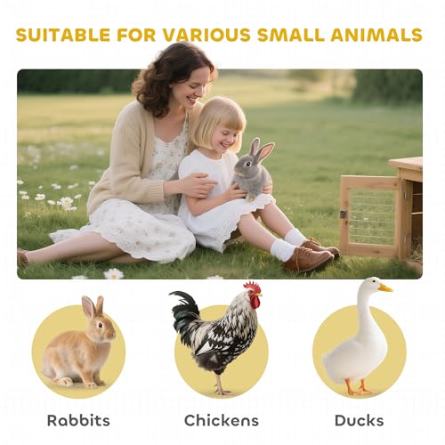 PawHut 54" 2-Story Large Rabbit Hutch Bunny Cage Wooden Pet House Small Animal Habitat with Lockable Doors, No Leak Tray and Waterproof Roof for Outdoor/Indoor Grey | Wooden Pet House, Small Animal Habitat, No Leak Tray, Waterproof Roof, for Chickens Duck