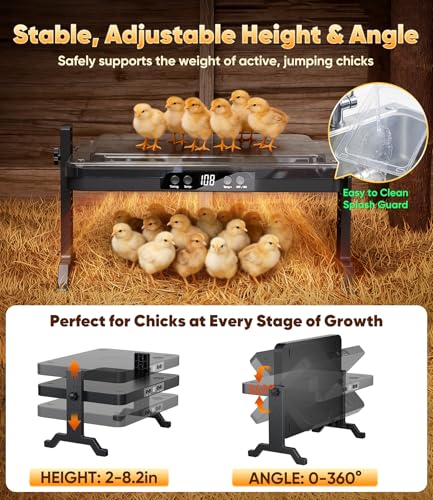 Smart Brooder Heating Plate, 2-in-1 Chicken Coop Heater & Chick Brooder, 200W Rapid Radiant Heat with Adjustable Temp 86~194℉ & Timer & Height & Angle, Peck-Resistant Power Cord, ETL/UL Certified Safe